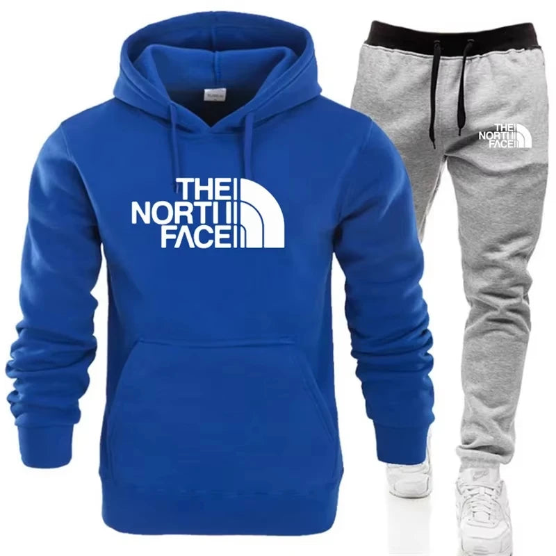 NONECN Men Hooded Knit Hoodie Set Polyester Autumn Winter Essentials