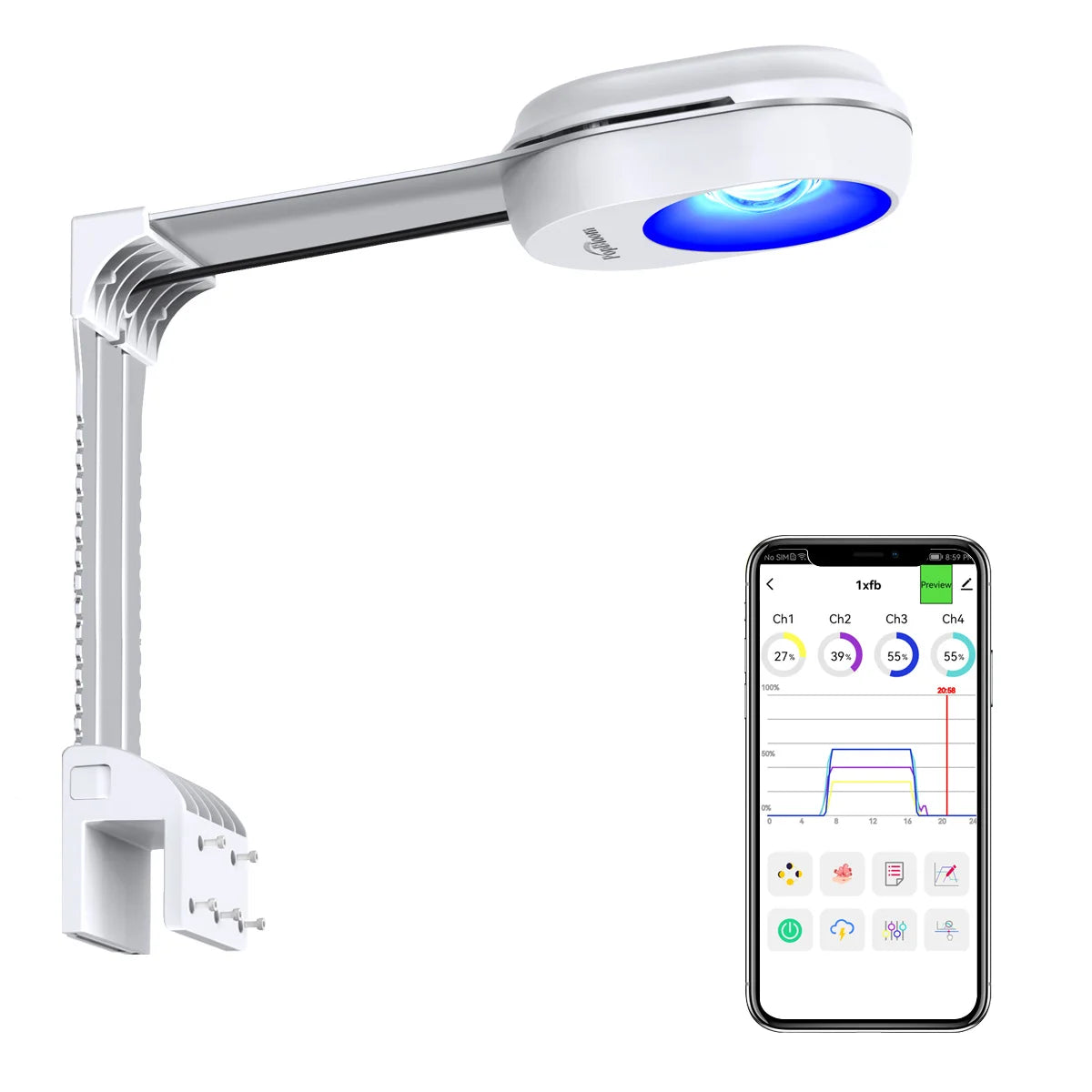 PopBloom RL60 WiFi Full Spectrum LED Reef Aquarium Light With WiFi Control