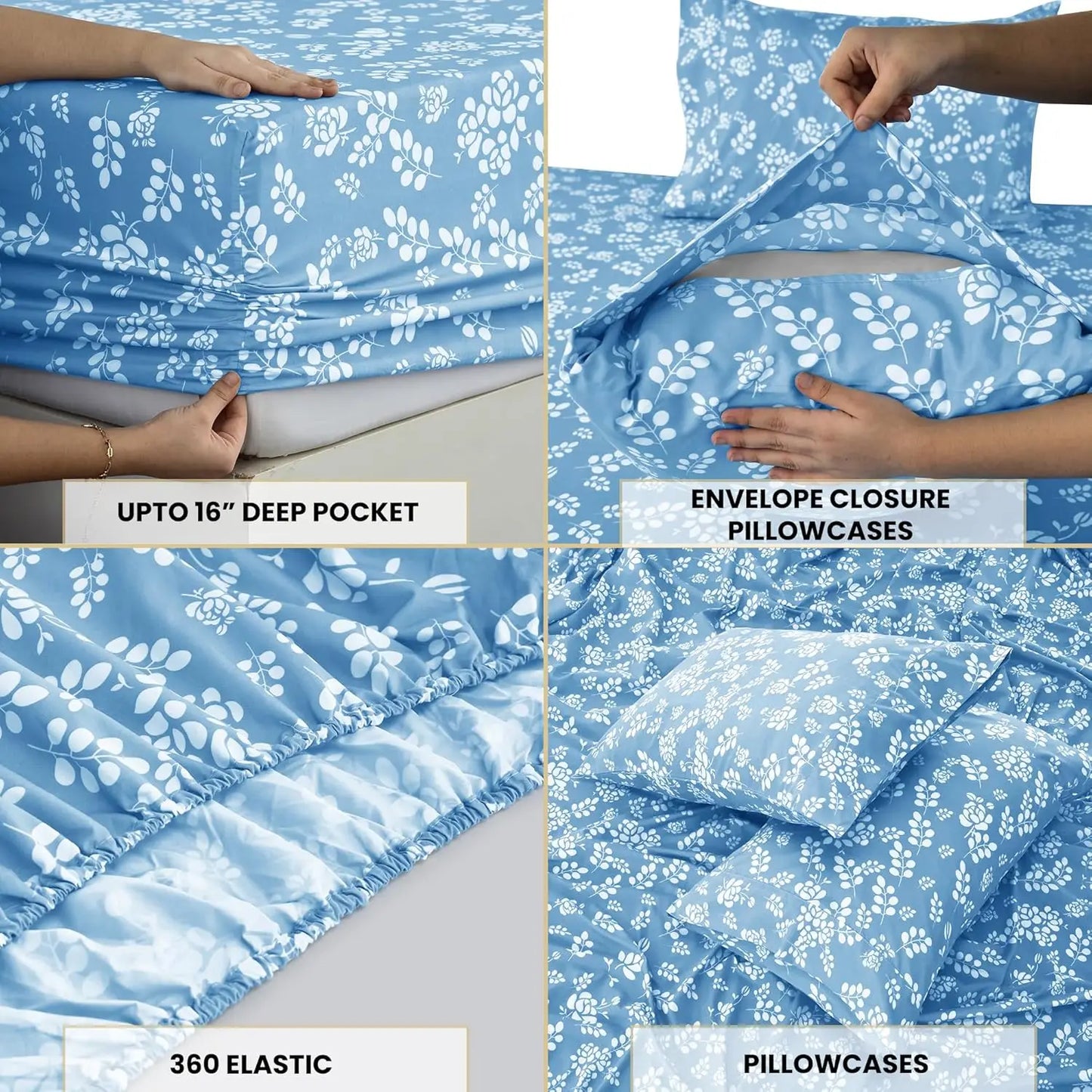 Fabirc Lux Decor Floral Sheet Set Microfiber Wrinkle Free