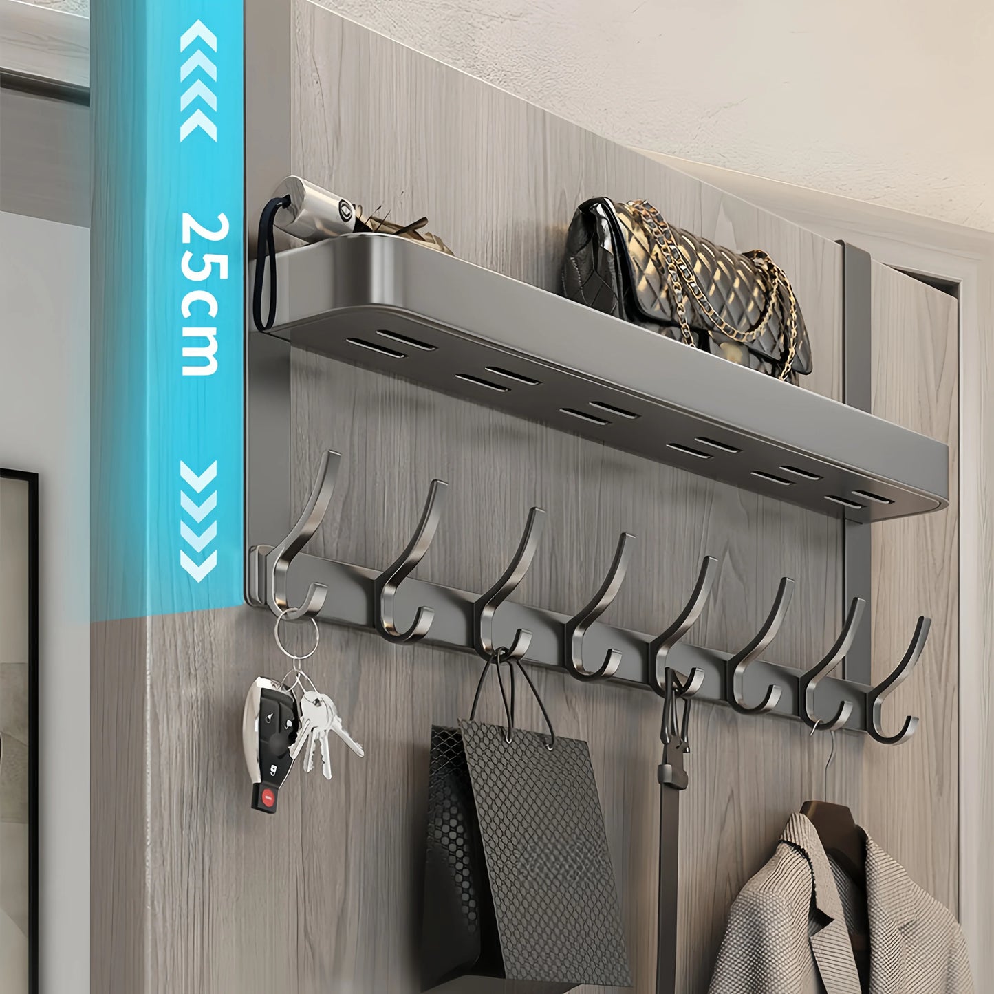 Hign-concerned Space Aluminum Door Hook Organizer Wall Mount Coat Hanger No Drill Bathroom