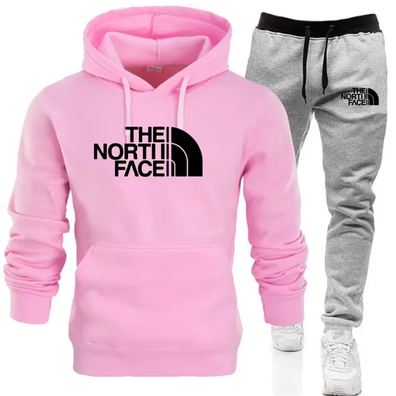 NONECN Men Hooded Knit Hoodie Set Polyester Autumn Winter Essentials
