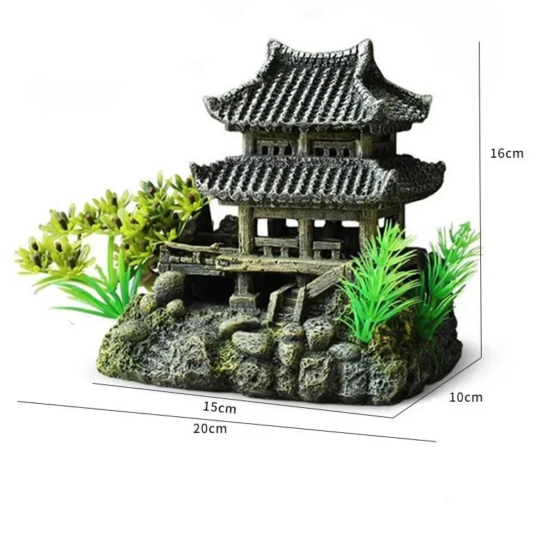 Resin Aquarium Ornament Landscape House Model Decoration For Fish Tank