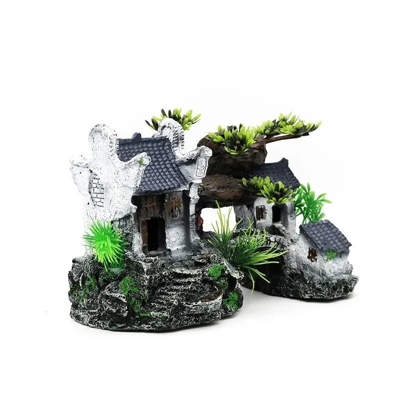 Resin Aquarium Ornament Landscape House Model Decoration For Fish Tank