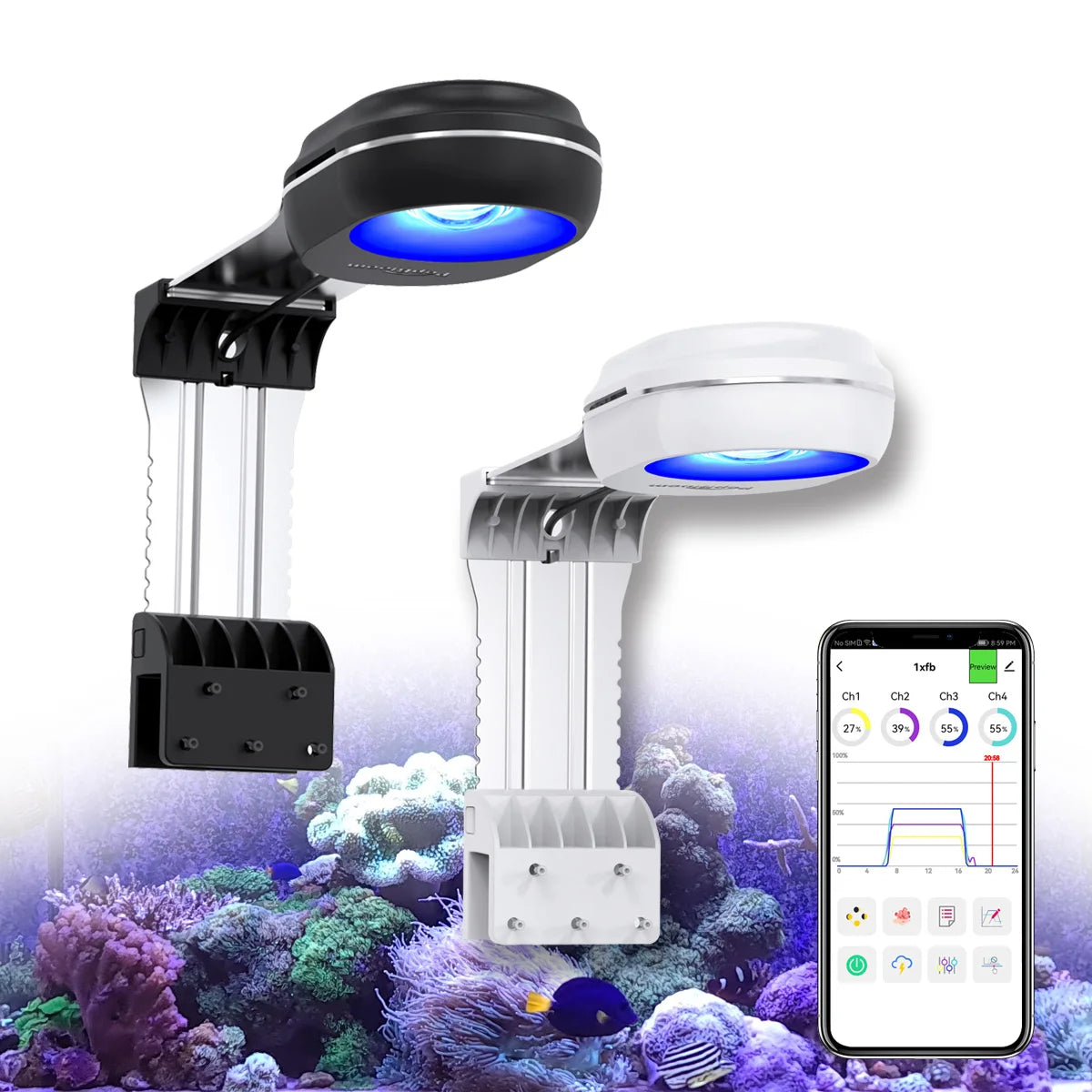 PopBloom RL60 WiFi Full Spectrum LED Reef Aquarium Light With WiFi Control