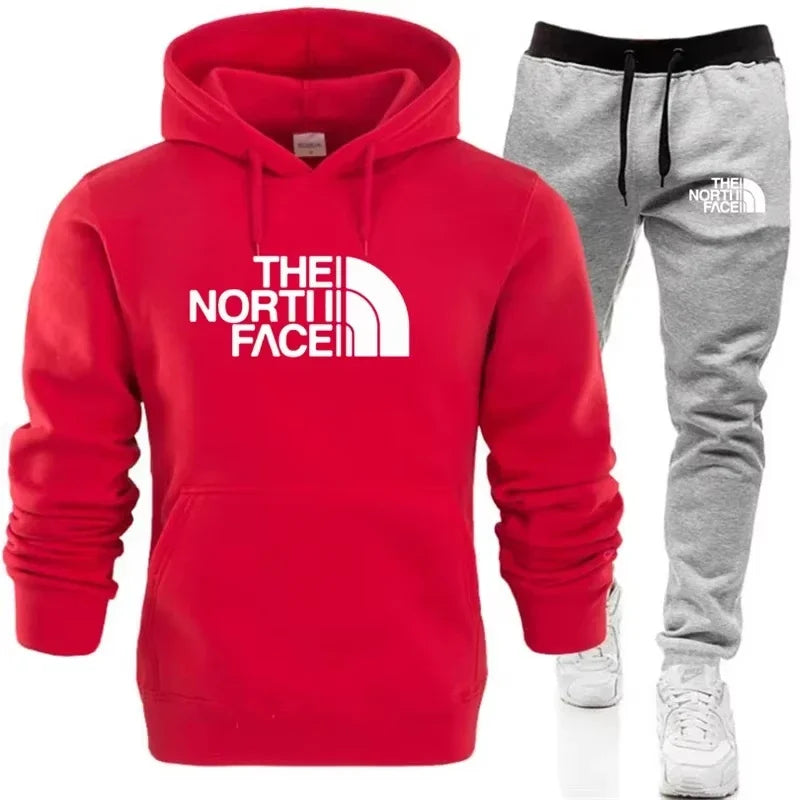 NONECN Men Hooded Knit Hoodie Set Polyester Autumn Winter Essentials