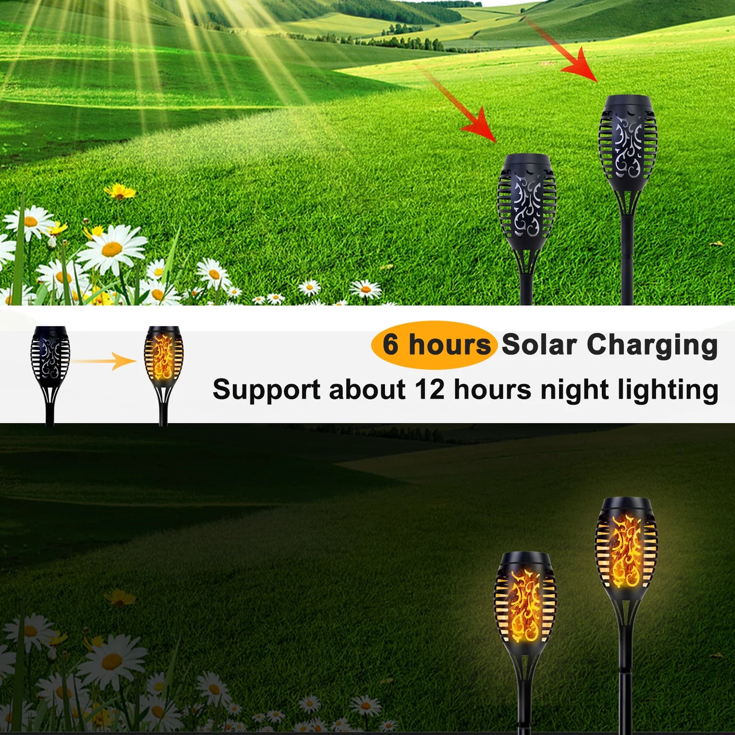 Solar Outdoor LED Torch Lights With Flickering Flame Waterproof Pathway