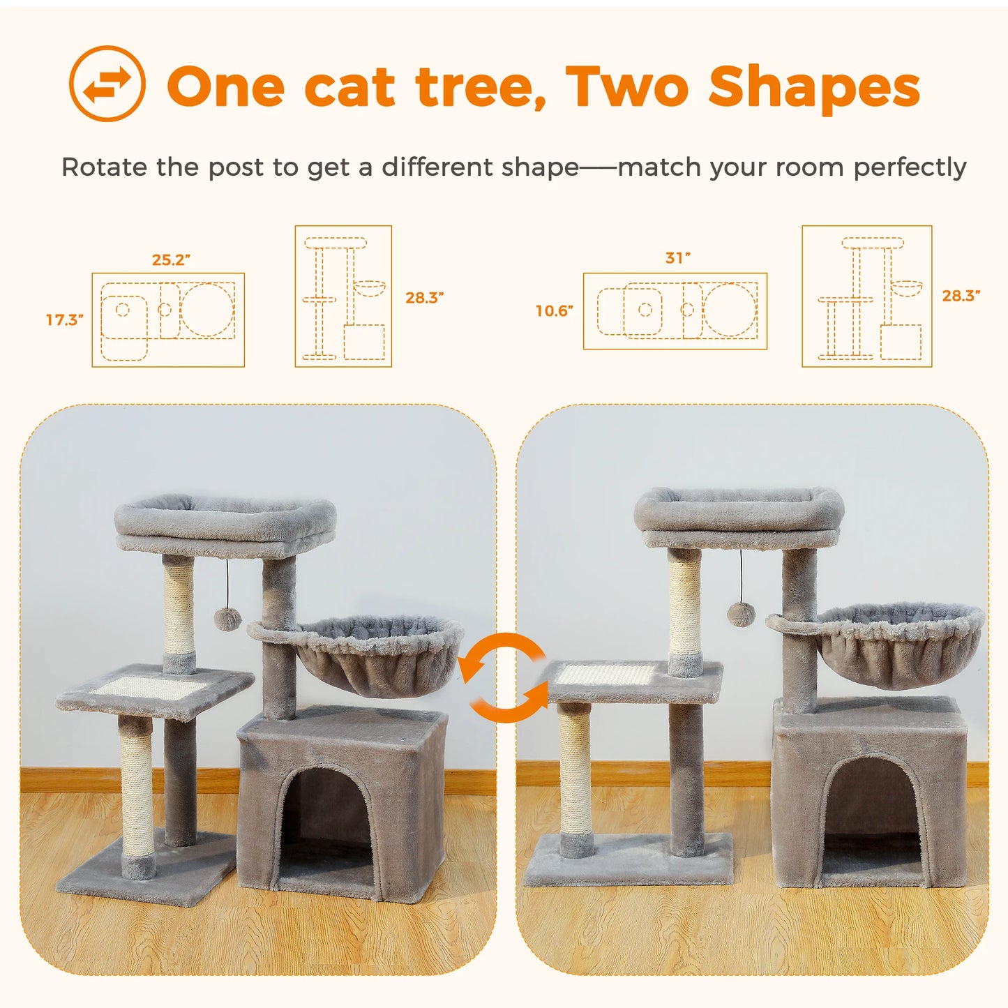 PAWZ Road Cat Tree Tower For Indoor Cats 2 Styles With Scratching Posts