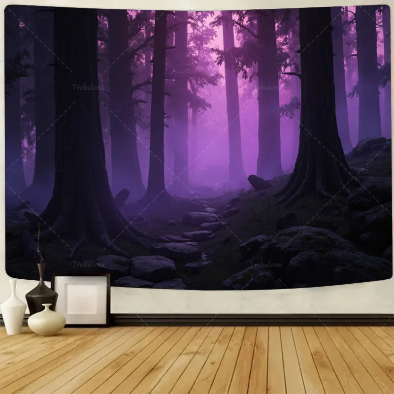 Winter Forest Owl Tapestry Snowy Landscape Wall Hanging Art Polyester Decor