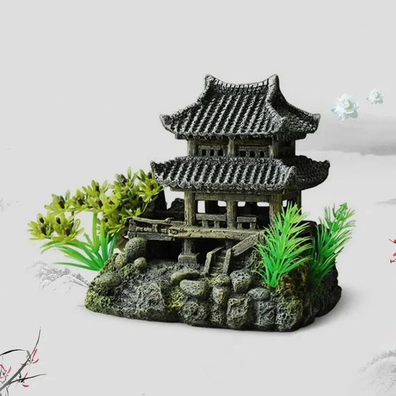 Resin Aquarium Ornament Landscape House Model Decoration For Fish Tank