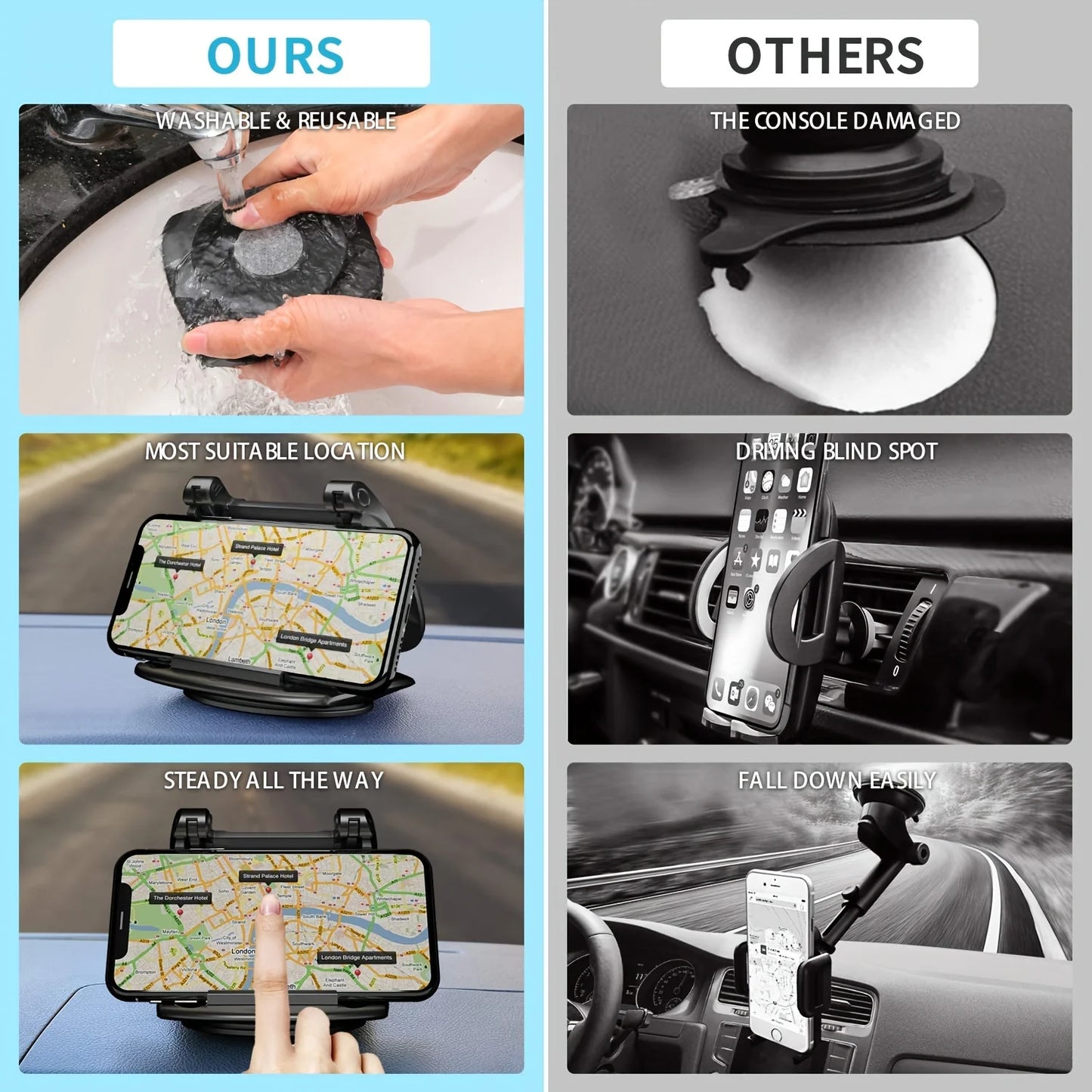 Car Phone Mount 360 Degree Dashboard Holder For Horizontal Or Vertical View