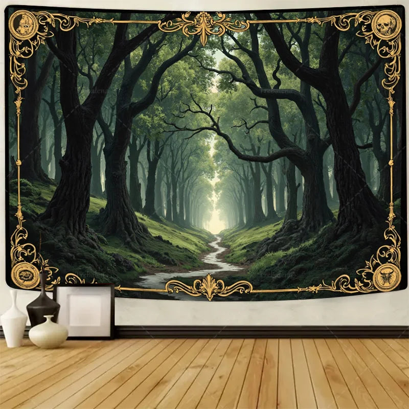 Winter Forest Owl Tapestry Snowy Landscape Wall Hanging Art Polyester Decor