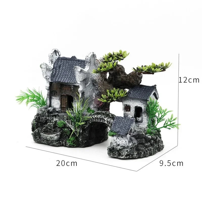 Resin Aquarium Ornament Landscape House Model Decoration For Fish Tank