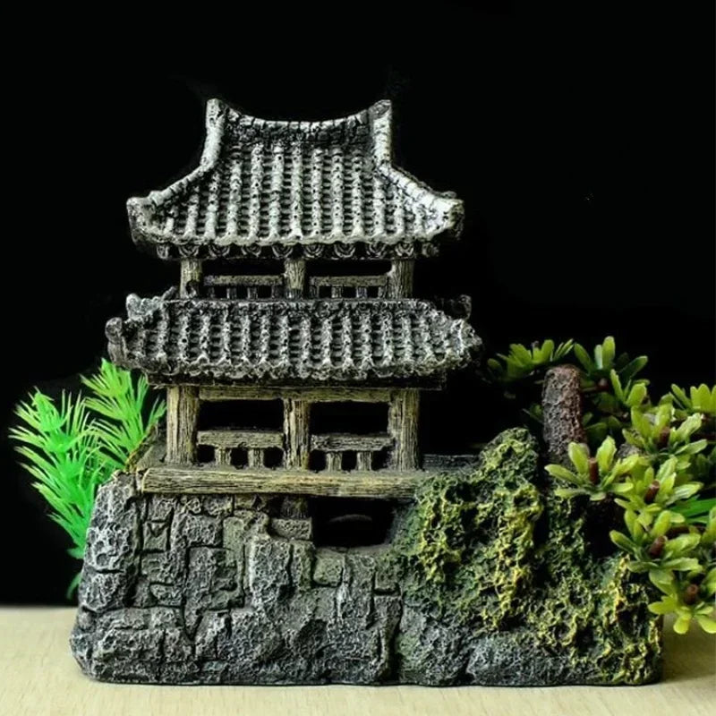 Resin Aquarium Ornament Landscape House Model Decoration For Fish Tank