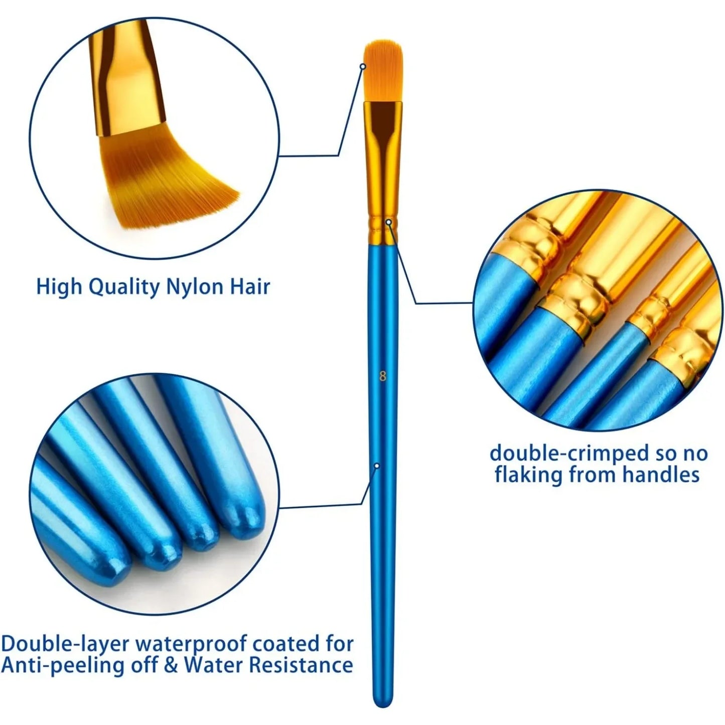 Two Pack Nylon Oil Watercolor Acrylic Paint Brushes Set