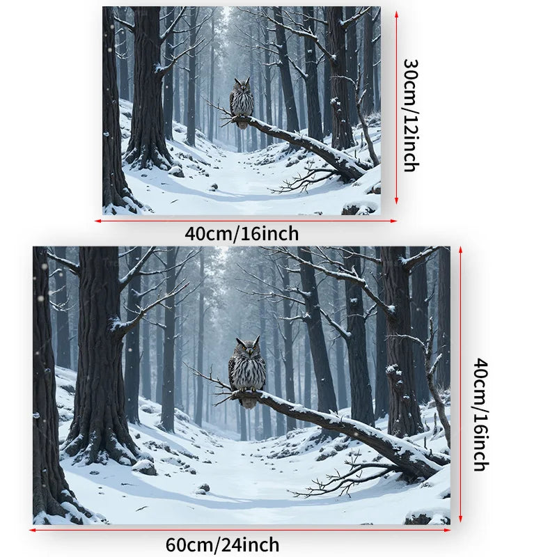 Winter Forest Owl Tapestry Snowy Landscape Wall Hanging Art Polyester Decor