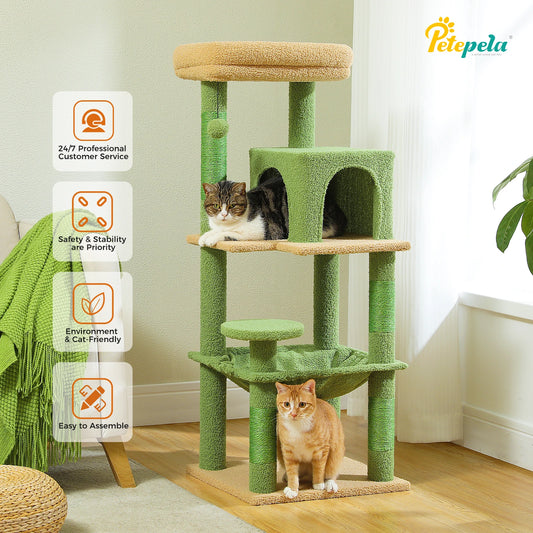 PETEPELACN Cat Tree For Indoor Cats 5 Level Tower With Metal Frame Hammock