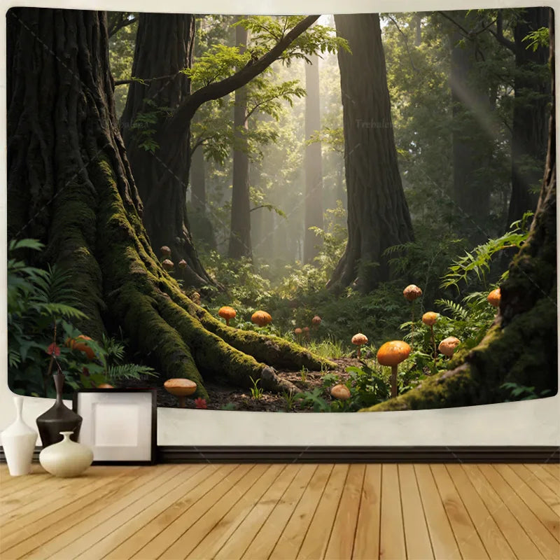 Winter Forest Owl Tapestry Snowy Landscape Wall Hanging Art Polyester Decor