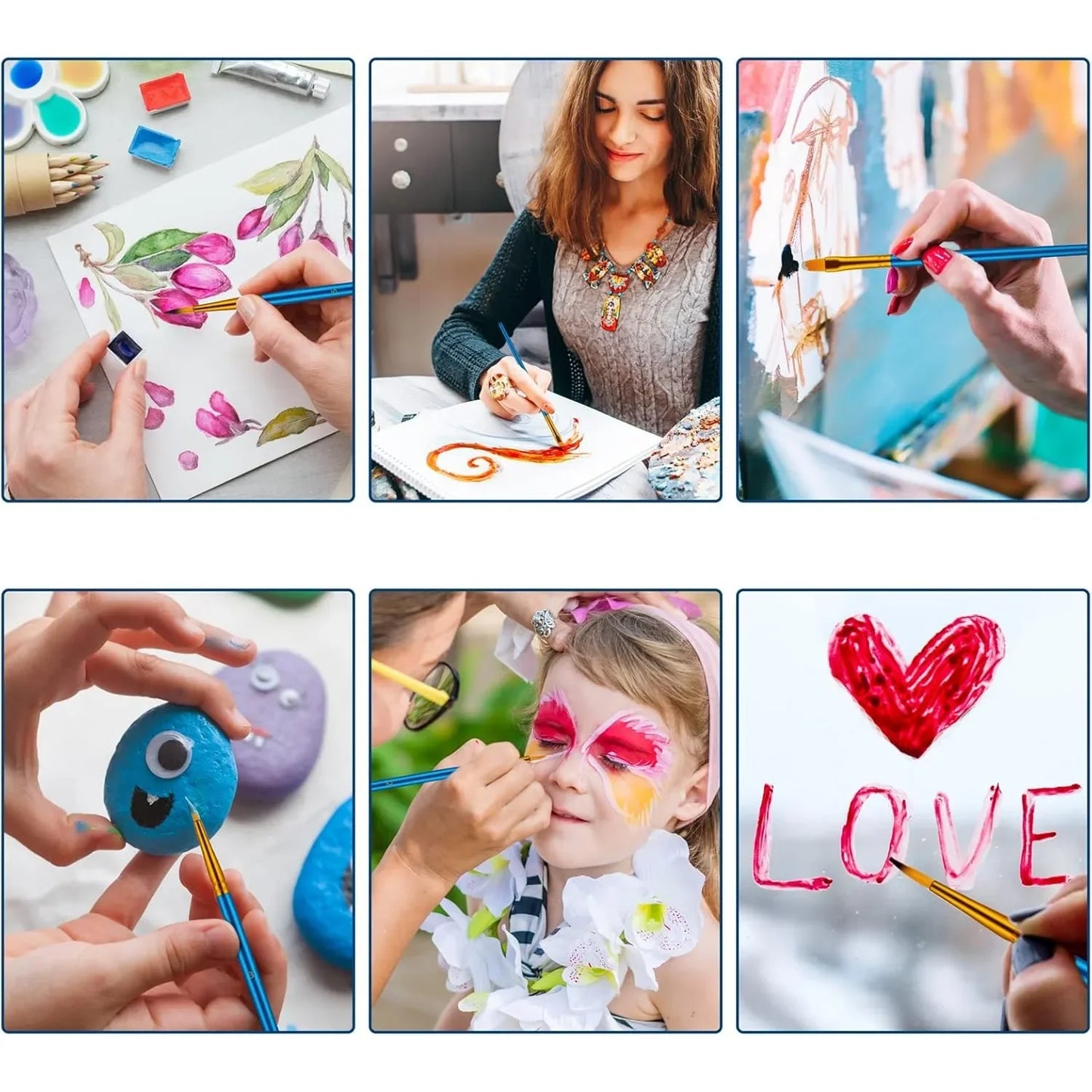 Two Pack Nylon Oil Watercolor Acrylic Paint Brushes Set