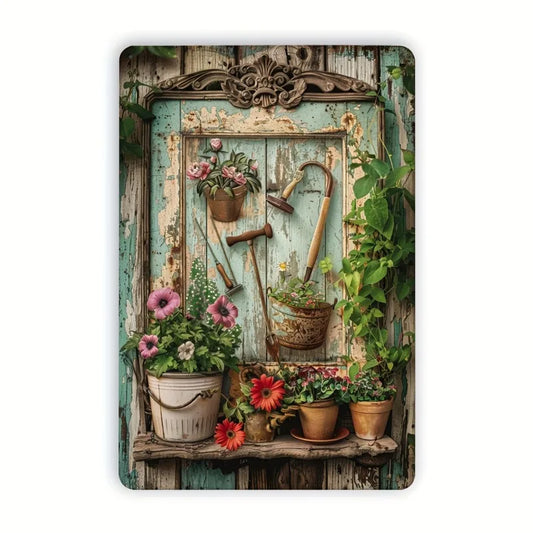 Vintage Iron Wall Decor Floral Gardening Tools Design Weather Resistant