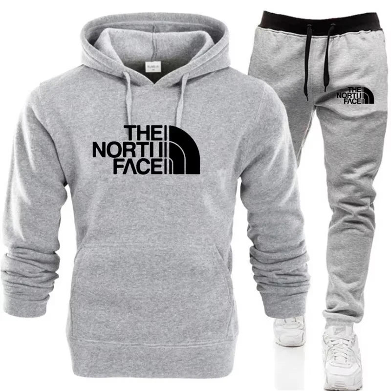 NONECN Men Hooded Knit Hoodie Set Polyester Autumn Winter Essentials