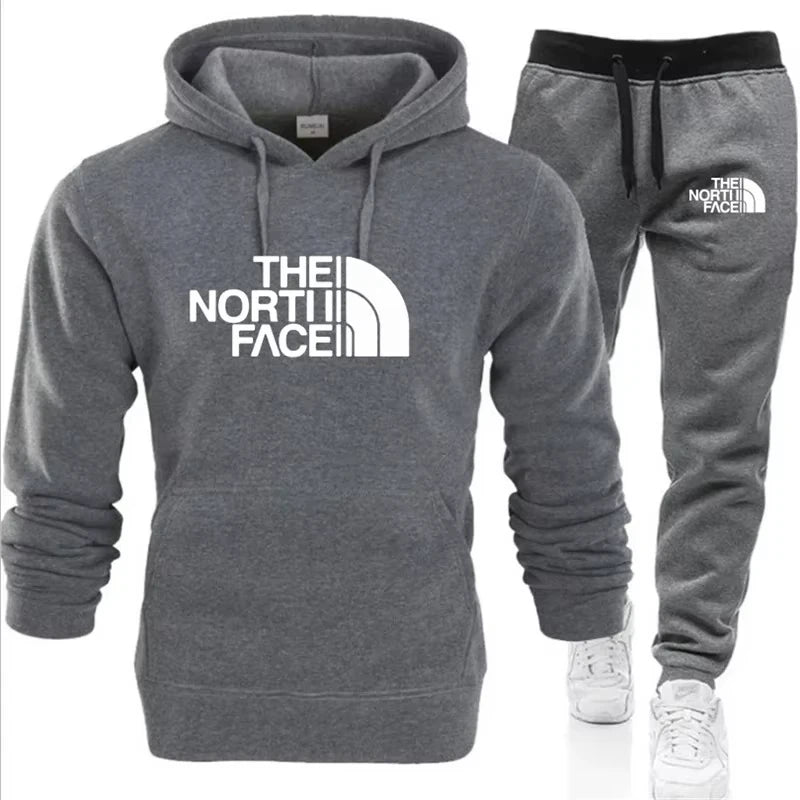 NONECN Men Hooded Knit Hoodie Set Polyester Autumn Winter Essentials