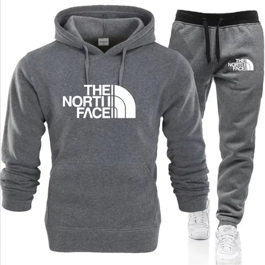 NONECN Men Hooded Knit Hoodie Set Polyester Autumn Winter Essentials