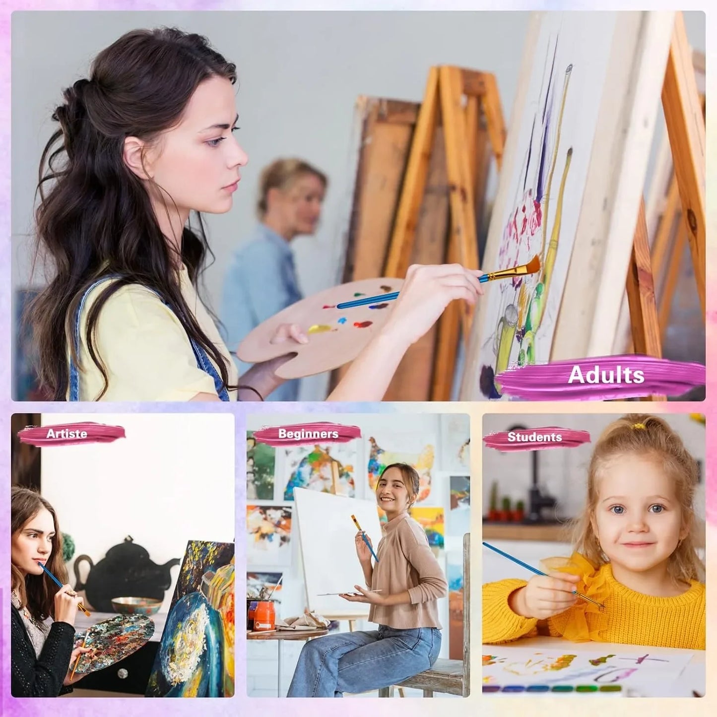 Two Pack Nylon Oil Watercolor Acrylic Paint Brushes Set