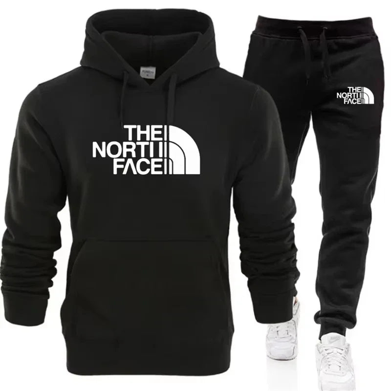 NONECN Men Hooded Knit Hoodie Set Polyester Autumn Winter Essentials